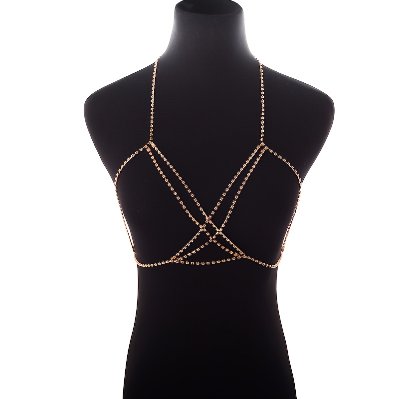 Bohemian Beach Choker Necklace, Multilayer Rhinestone Body Chain