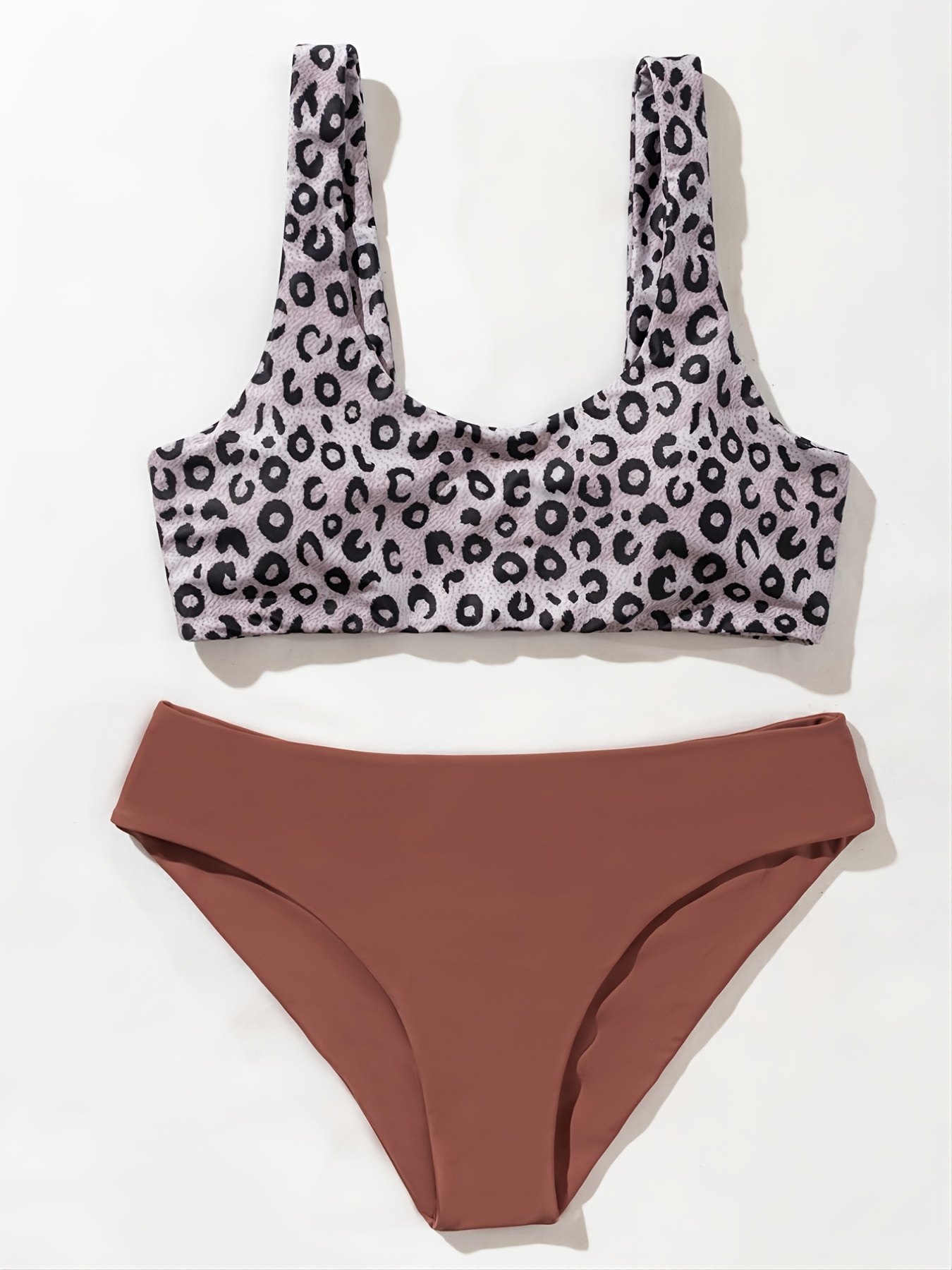 contrast leopard high cut bikini swimsuit