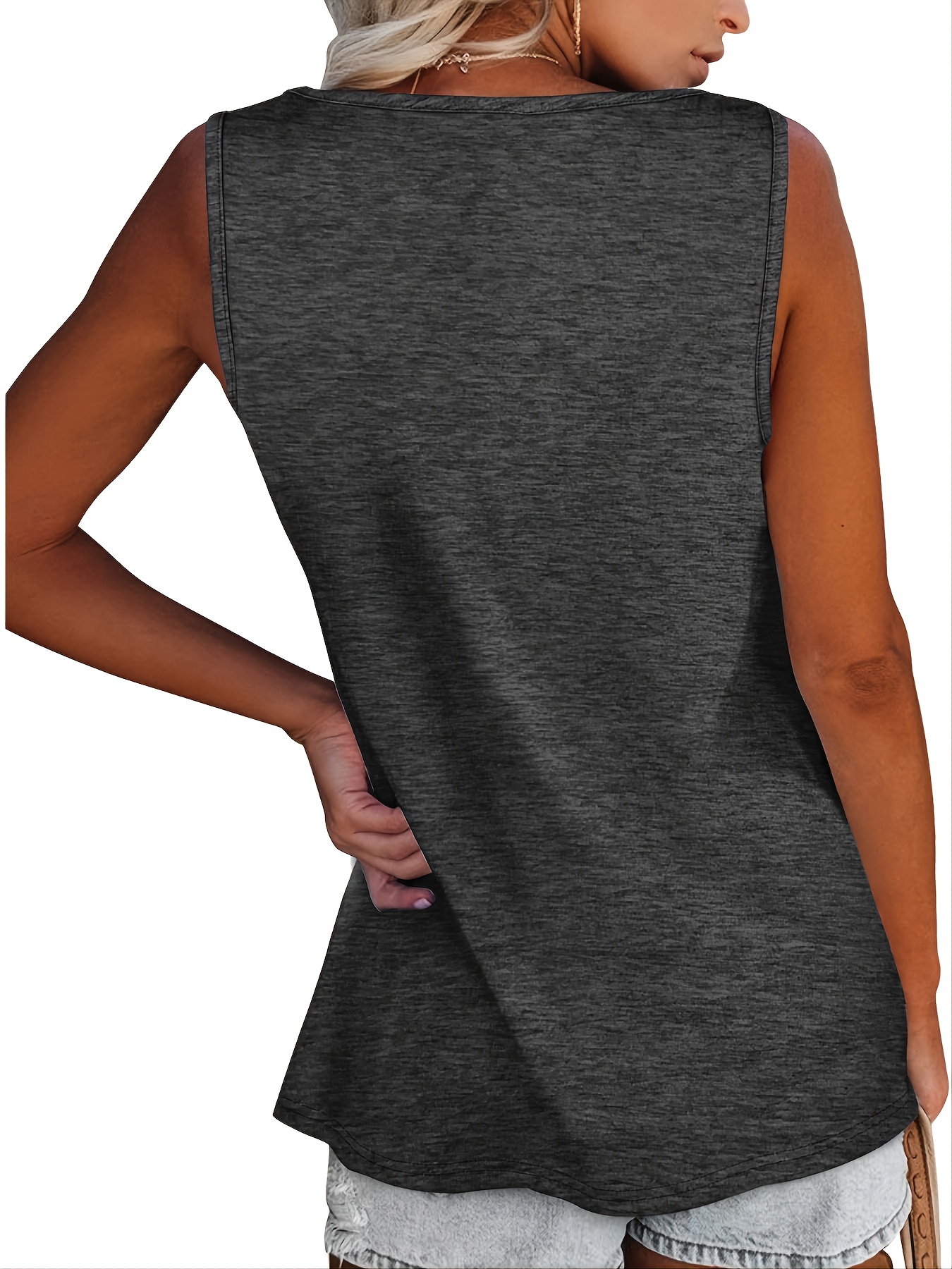  Black Tank Tops For Women Casual Loose Solid V Neck