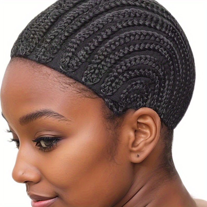 

1pc Breathable Crochet Wig Cap, Black Cornrow Braided Hair Braids, Glueless Sew-in Weave Hair Accessory, Tight Fit For Wig Making, Unisex Hair Accessories