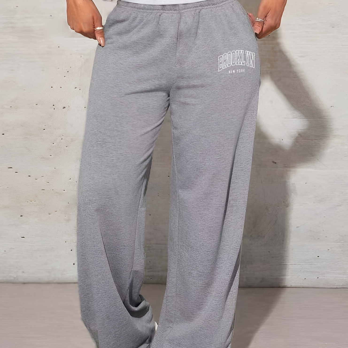 

Adult Casual Loose-fit High-waisted Sweatpants With Letter Print, Knit Fabric, Polyester, For Fall/winter - Style