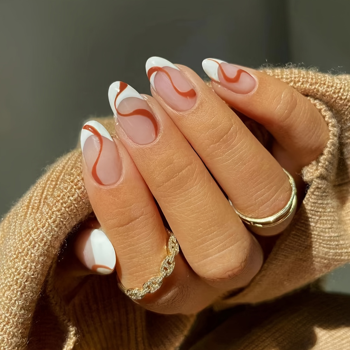 Almond Shaped Nails French Manicure Wearable Nails - Temu