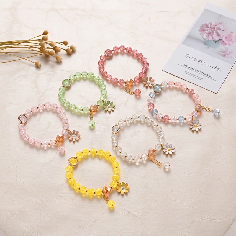 Delicate Daisy Flower Charm Faux Pearl Chain Bracelet Alloy - Temu