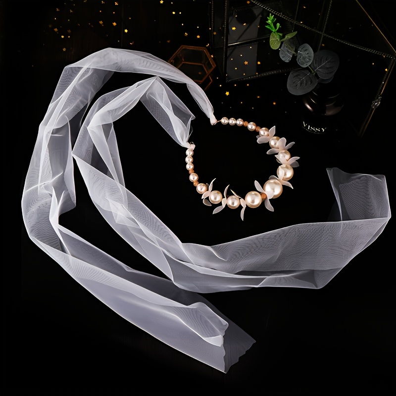 Bridal Headwear Pearl Flower Headband Veil Earrings Fashion - Temu