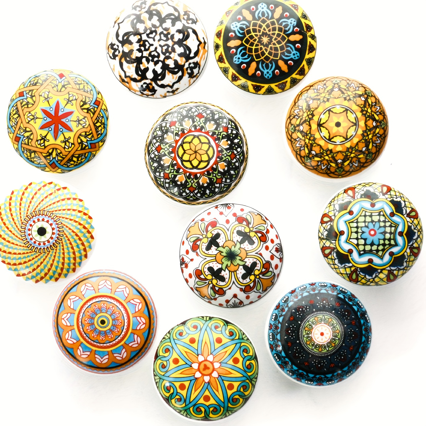 

6/12pcs Bohemian Ceramic Knobs, Round Decorative Drawer Pulls, Antique Metal , Versatile Decor, Industrial Cabinet Hardware With Screws Included