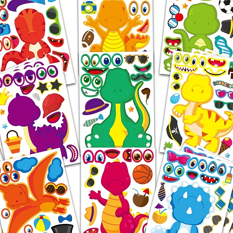 

18/27pcs 7.1"x5.1" Make-a-face Dinosaur Stickers, Dress Up Own Dinosaur Stickers For Birthday Party Decorations, Mixed Stickers For Diy Dinosaur Craft Dino Themed Party Favor Supplies Easter Gift