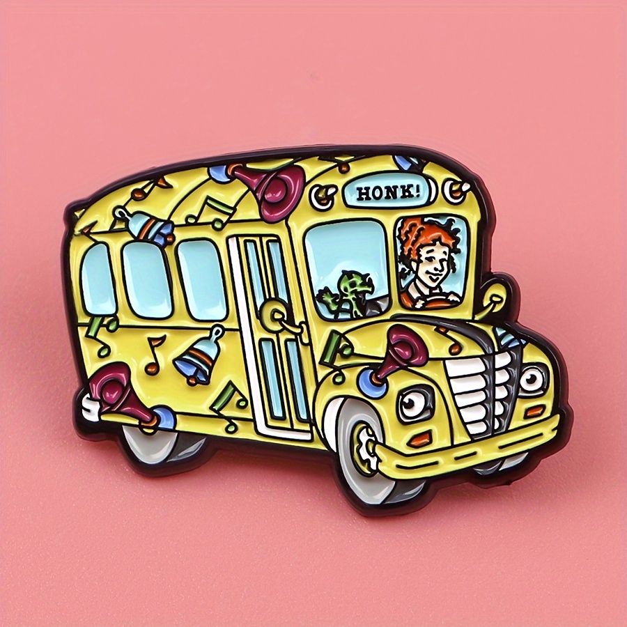 

Dmlsky School Bus Enamel Pin - Zinc Alloy Lapel Pin Badge With Honk & Music Note Emblems, Cute Accessory For Backpacks & Clothing, 1pc