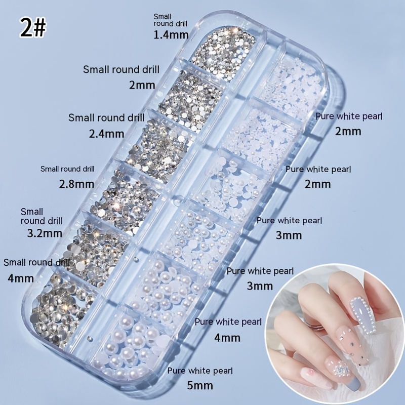 Bowiemall 12 Grid Nail Art Rhinestones Decorations Nail Stones Imitation  Glass Crystal Manicure Art Box Mineral Jewelry Mixed Bride Phototherapy Nail