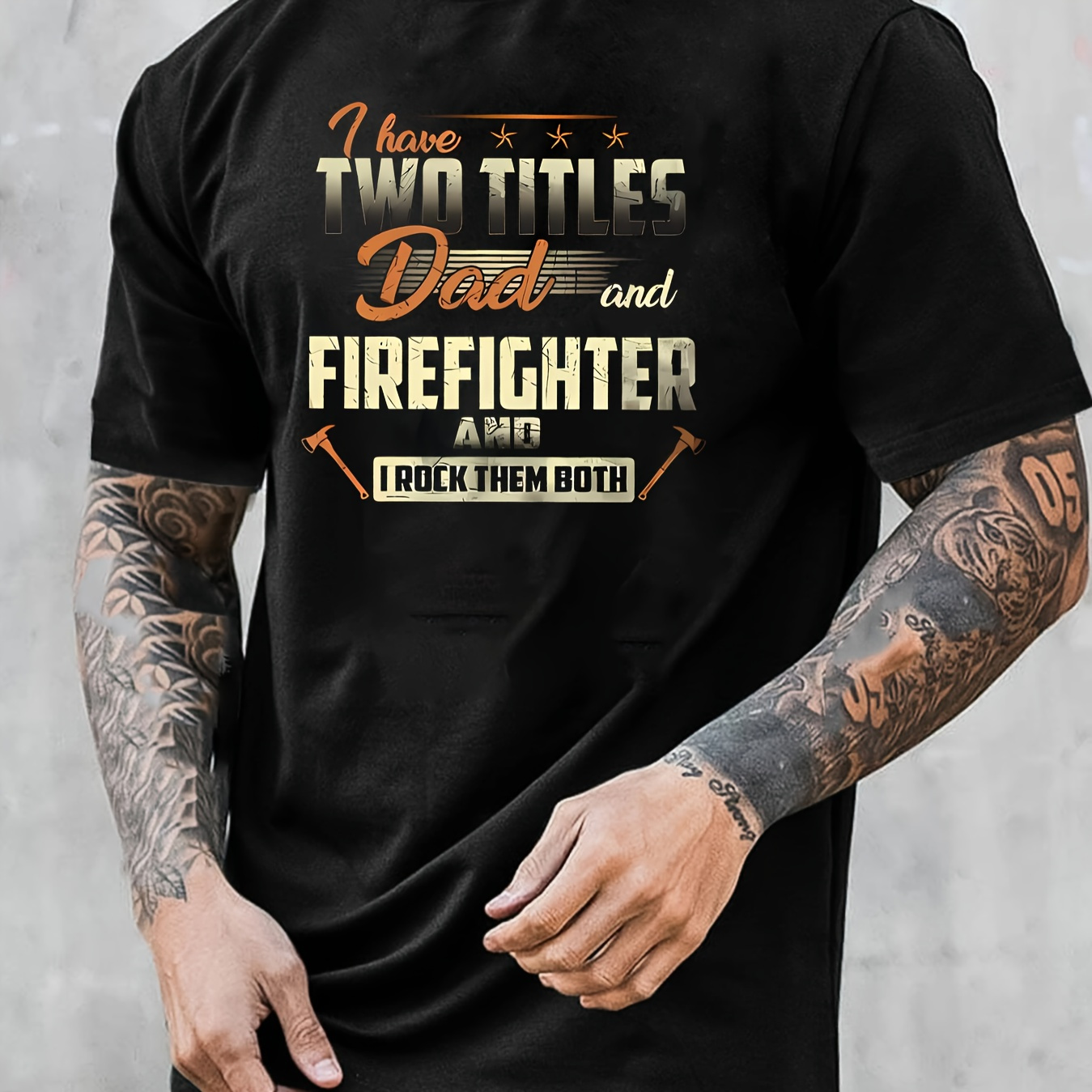 

Dad And Firefighter Print T Shirt, Tees For Men, Casual Short Sleeve T-shirt For Summer