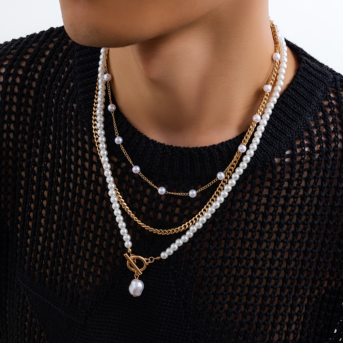 Buy Layer Gift Choker Imitation Pearl Necklace Men Clavicle Chain