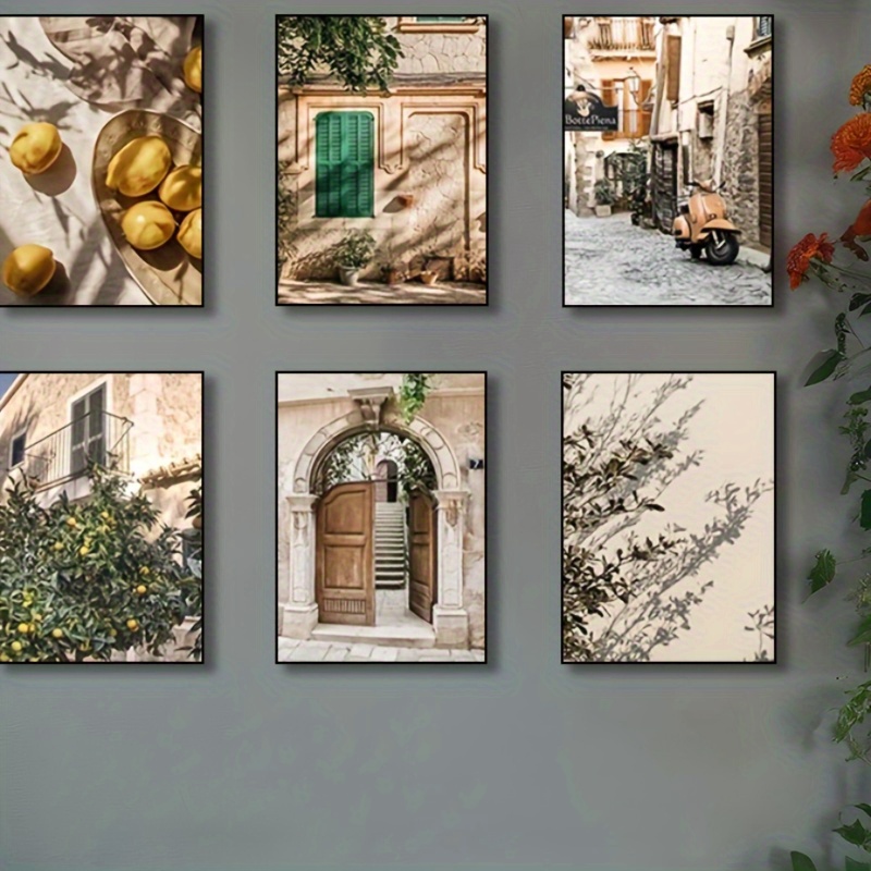 

Italian Town Garden Canvas Wall Art - 6pcs Lemon Orange Tree For Room And Bedroom Decor