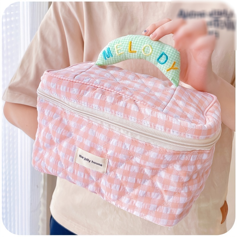 Pu Leather Checkerboard Large Capacity Multi-functional Waterproof Cosmetic  Bag Plaid Checkered Makeup Bag Portable Skincare Bag With Handle And  Divider For Women - Temu France