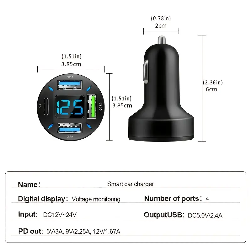 4 Ports Usb Pd Quick Car Adapter Charger Qc3.0 Type C in car - Temu