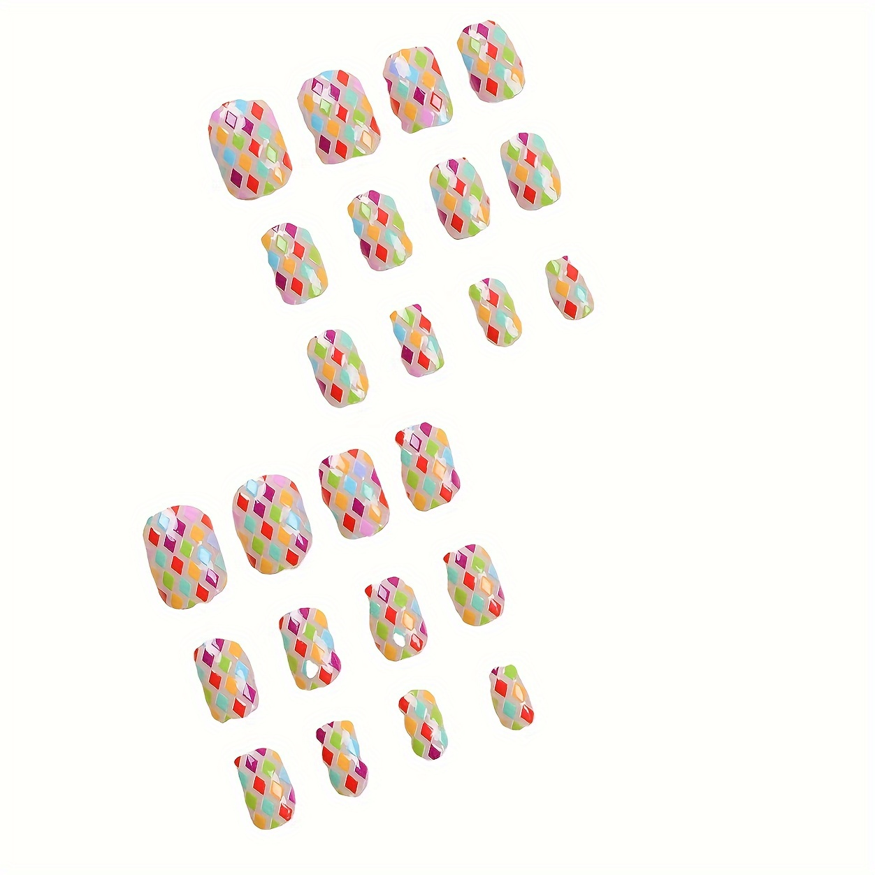 spring summer press on nails short oval fake nail art cute acrylic nails rainbow color square full cover sturdy nail stick on false nail tips for women girls details 0