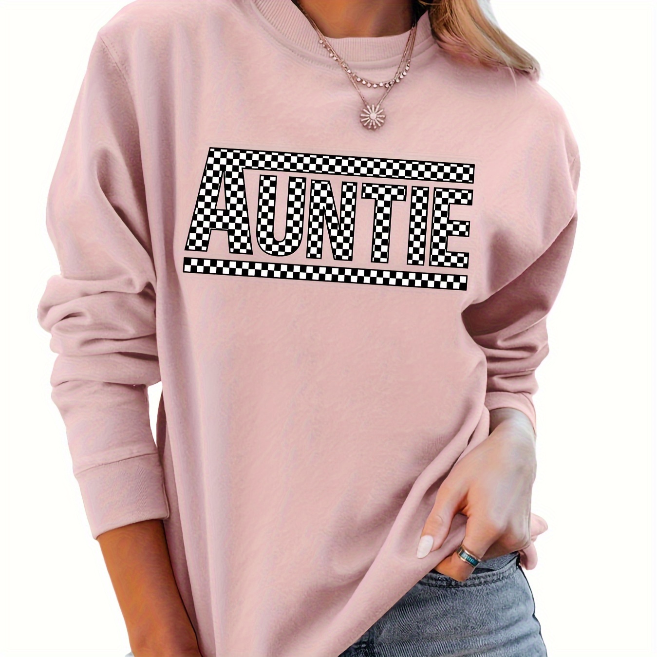 

Auntie Letter & Graphic Print Sweatshirt, Crew Neck Casual Sweatshirt For Fall & Spring, Women's Clothing