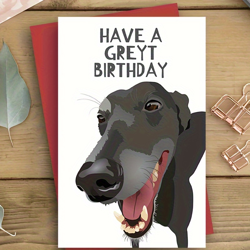 

1pc, Birthday Card, This Is An Of A Greyhound's Face With Its Mouth Open And Tongue Out, As Gift Cards, Are Suitable For Gifting To