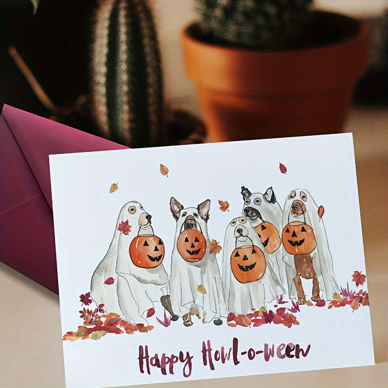 

-o-ween Card - Adorable Dogs & Pumpkin Lantern Design, Perfect For Friends & Family