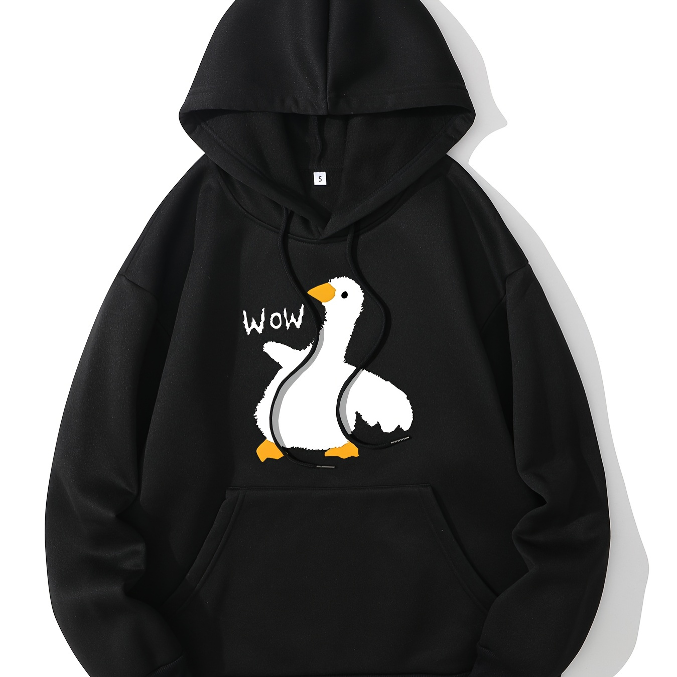 

Cozy Fleece Hoodie With Cute Duck Print - Casual Drawstring Pullover For Women, Fall & Winter