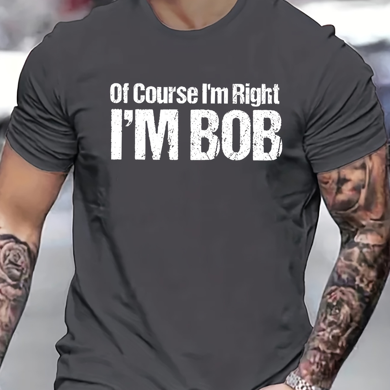 

Men's I'm Bob Print Short Sleeve T-shirts, Comfy Casual Elastic Crew Neck Tops For Men's Outdoor Activities