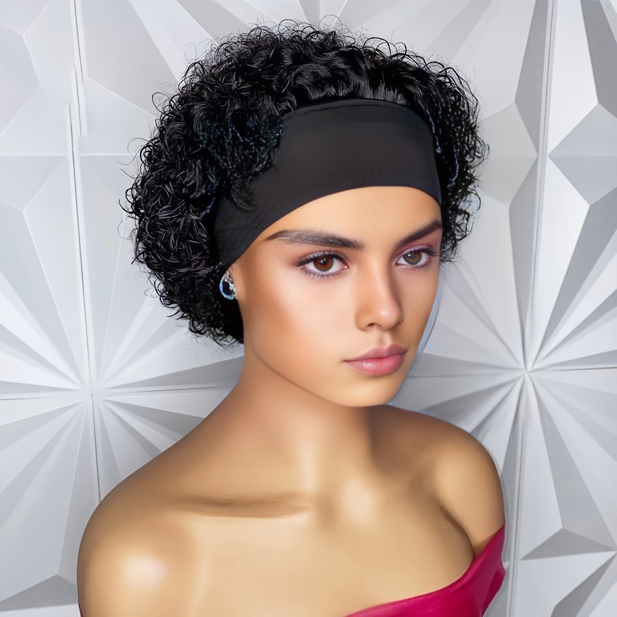 TEMU Headband Wig Human Hair For Cut Style Glueless Short Headband Wigs 200% Density Natural Black 6 Inch Versatile