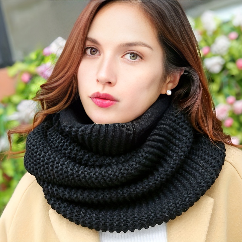 Solid Color Knit Infinity Scarf Simple Elegant Pullover - Temu