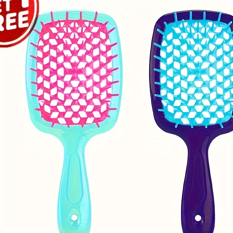 

2-pack Colorful Ventilated Scalp Massage Brushes - Anti-static, Detangling & Volumizing Hair Styling Combs For All Hair Types, Wide Tooth Design With Long Handle For Easy Grip