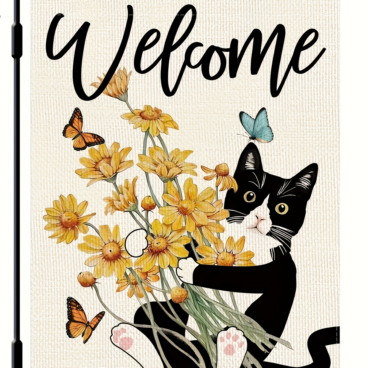 

Spring Cat Garden Flag - Tuxedo Cat Welcome Yard Flag - 12x18 Inch Double Sided Vertical Burlap Garden Decor - Farmhouse Outdoor Decor Without Electricity - Floral Welcome Flag For Garden Use