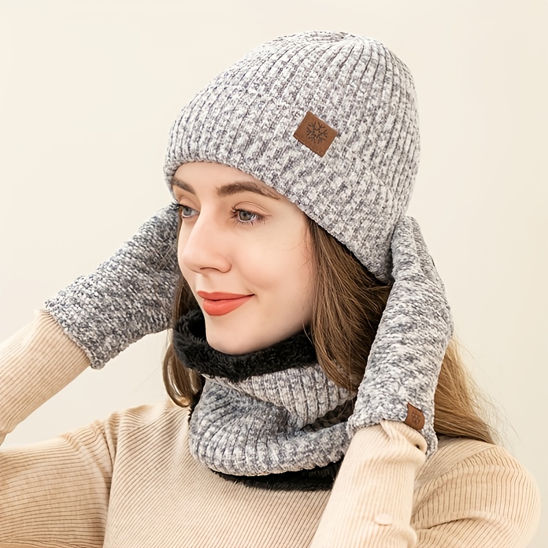 Bonnet d'hiver chaud en tricot pour femme avec doublure en polaire  thermique - Bonnet en satin - Pour sports d'extérieur - Coupe-vent - Chaud  - Hiver