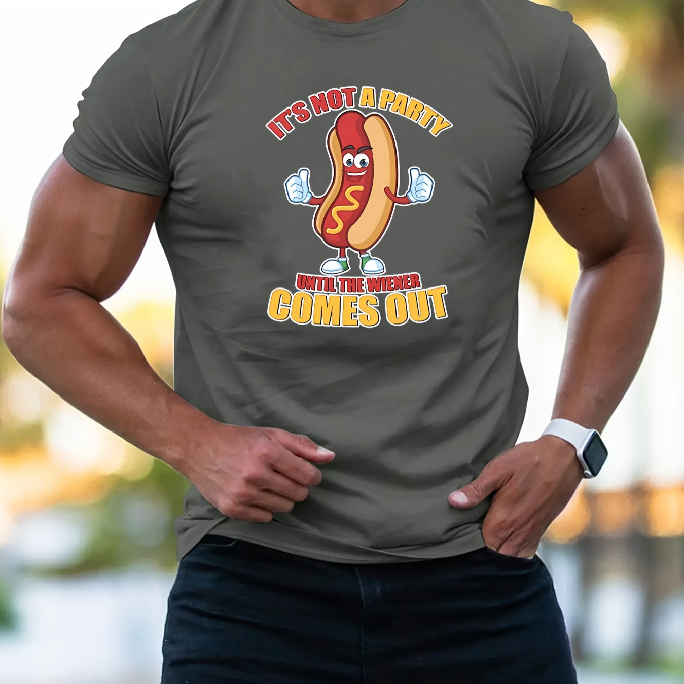 

Hot Dog Party Printed Men's Short-sleeve T-shirt, Can Be Worn In Summer, Comfortable And Breathable