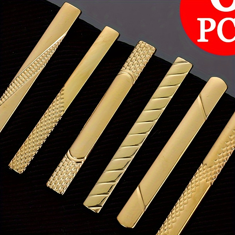 

6pcs Metal Tie Clips Golden Bar Pinch Clip Set For Men Business Fashion