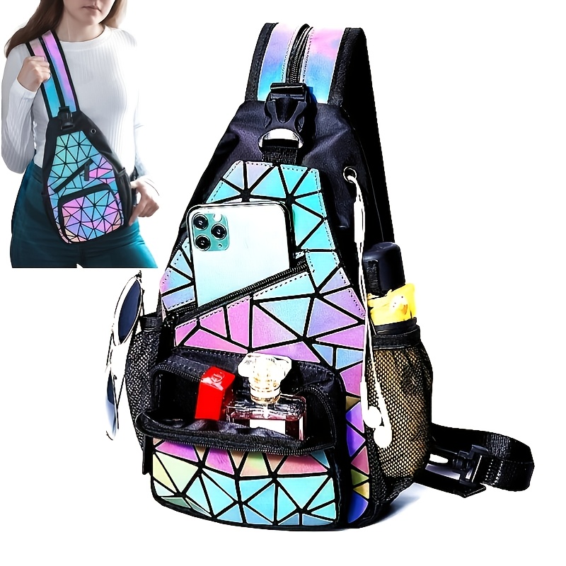 Bags, Holographic Handbag Geometric Irredescent Color Changing Bag 9 X 13