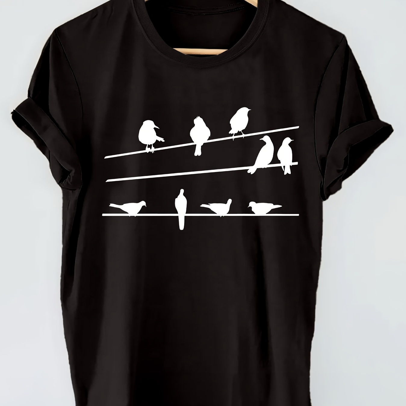 

Bird Print T-shirt, Short Sleeve Crew Neck Casual Top For Summer & Spring, Women's Clothing