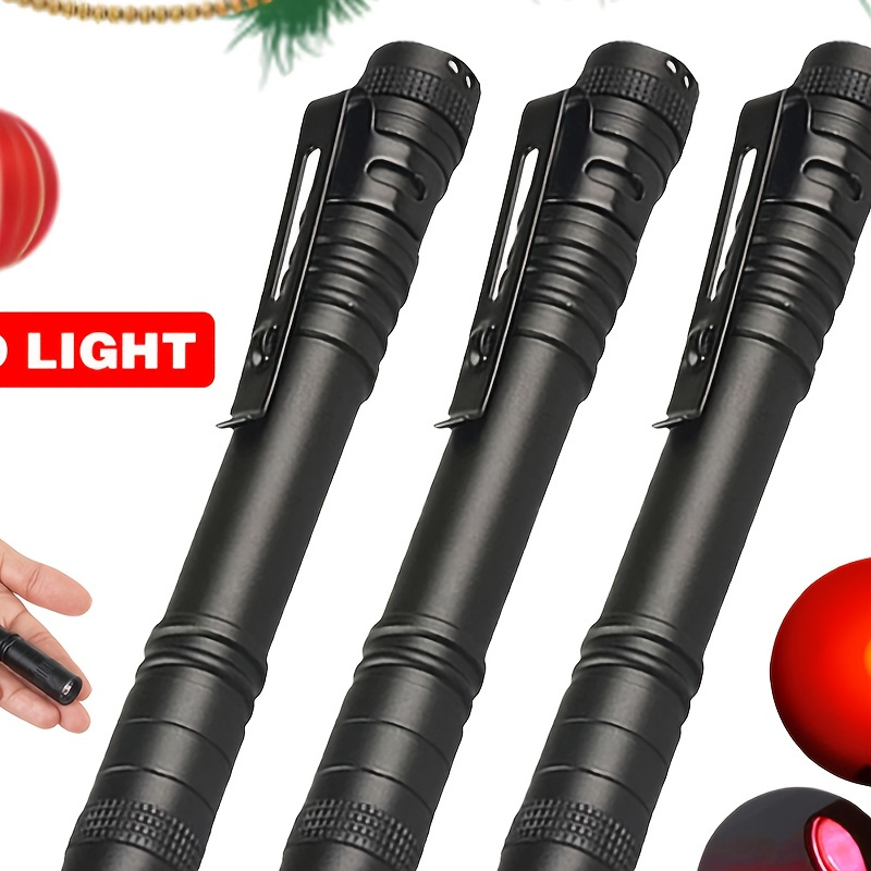 

3-pack Aluminum Alloy Led Red Light Pen Flashlights, 150 Battery-powered Tactical For Night , Outdoor Adventure, Fishing, And Camping - Case Included (batteries Not Included), Without Battery