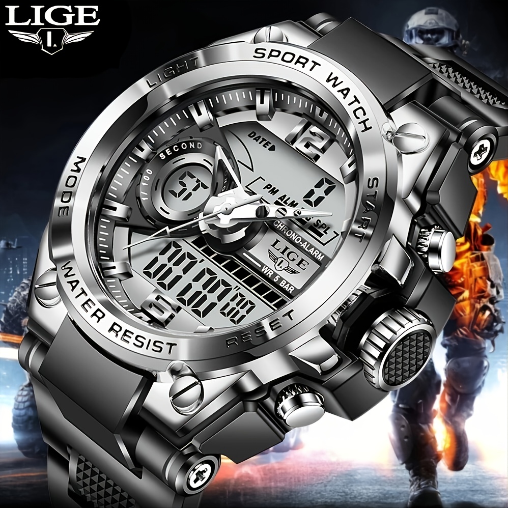 新品 LIGE メンズ 腕時計 ミリタリー カモフラ レッド - 腕時計(アナログ)