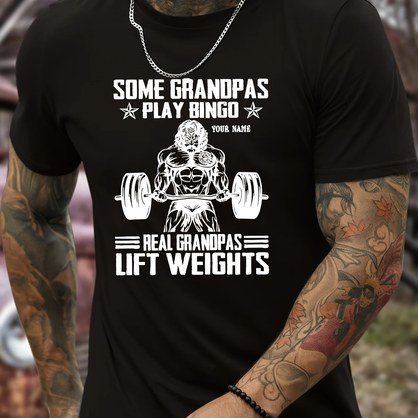 

Lift Weights Print Crew Neck T-shirt For Men, Casual Short Sleeve Top, Men's Clothing