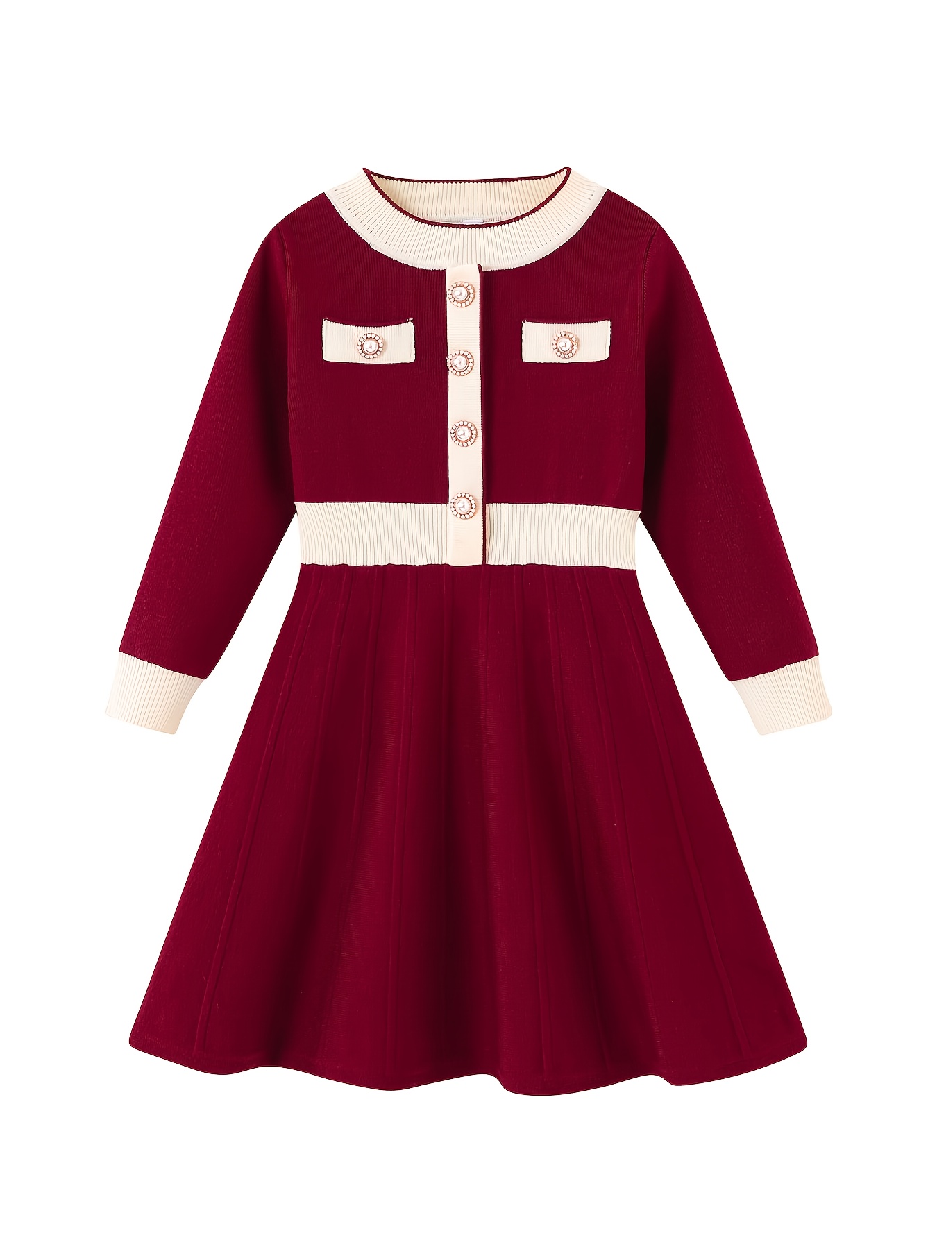 Girls Vintage Casual Knitted Thermal Dress For Winter Christmas Party