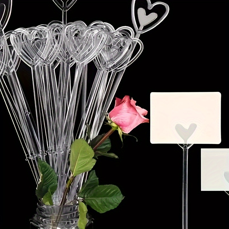 

80-pack Plastic Heart-shaped Flower Card Holders For Weddings, Valentine's Day & - Uncharged, Floral Arrangement Accessories