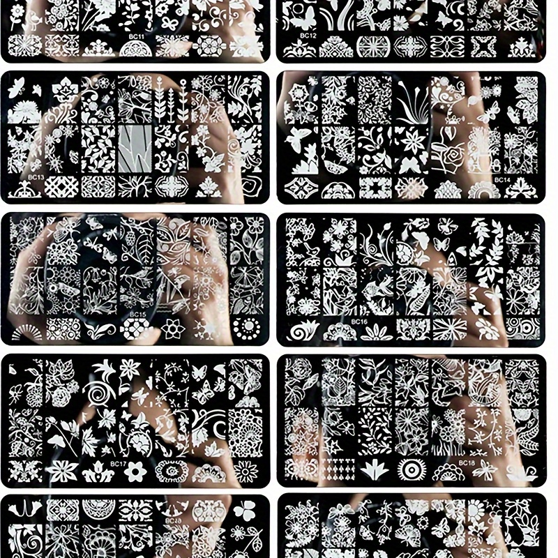 10pcs Nail Stamp Plates Set Nails Plates Leaves Flowers Animal Nail Plate Template Image Plate