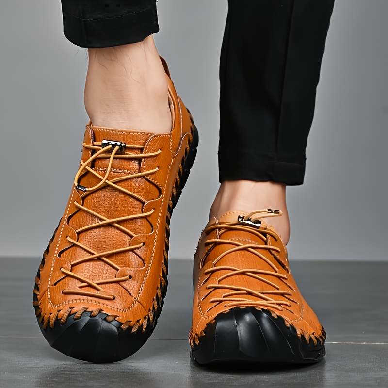 Leather Moccasin Sneakers Flats, Mens Orange Leather Shoes