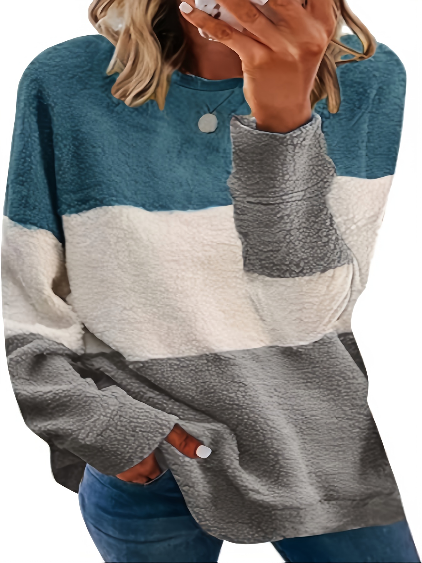 Women Casual Long Sleeve Colorblock Sweatshirt Loose - Temu
