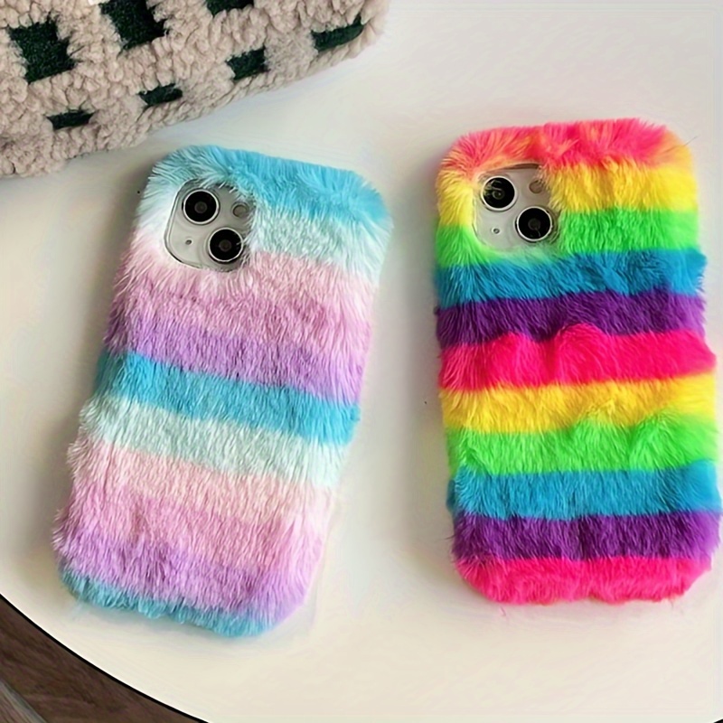 

Plush Fleece Rainbow Color Phone Case For Iphone 11/12/13/14/15 Pro Max