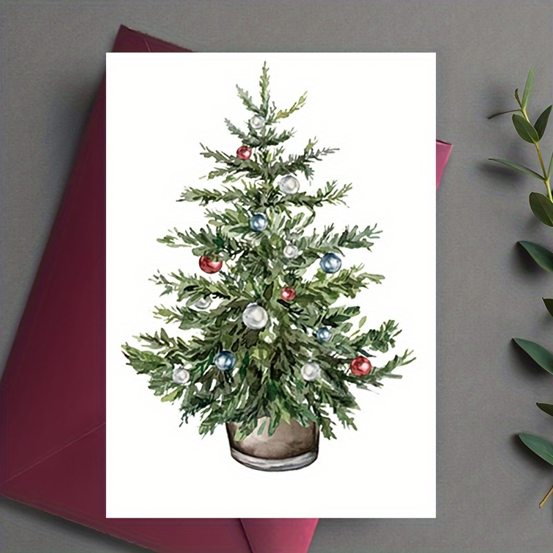 

5-pack Christmas Greeting Cards With Envelopes - Festive Small Decorated Tree Design - For Family, Friends, Coworkers - Seasonal Wishes For Anyone