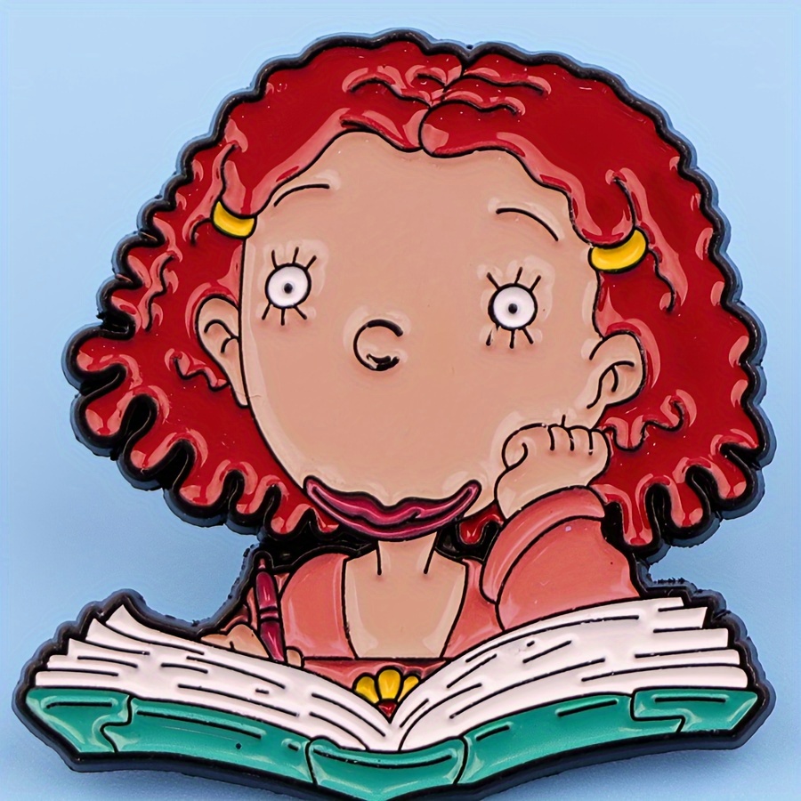 

1pc Adorable Cartoon Reading Girl Enamel Lapel Pin – Vibrant Red Hair & , Alloy Brooch For Backpacks, Briefcases, And Clothing Accessories, Perfect Gift For Book Lovers,