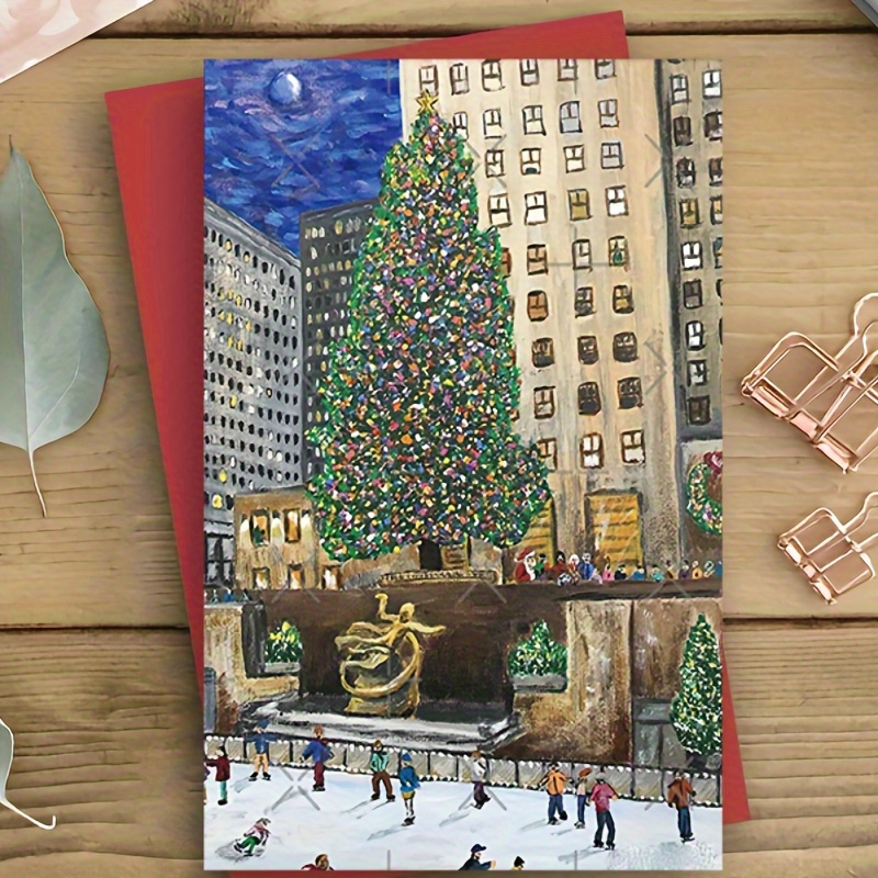 

1pc, Christmas Card, This Is An Oil Painting Of The Center Christmas Tree In , As Gift Cards, Are Suitable For Gifting To , Best For Christmas