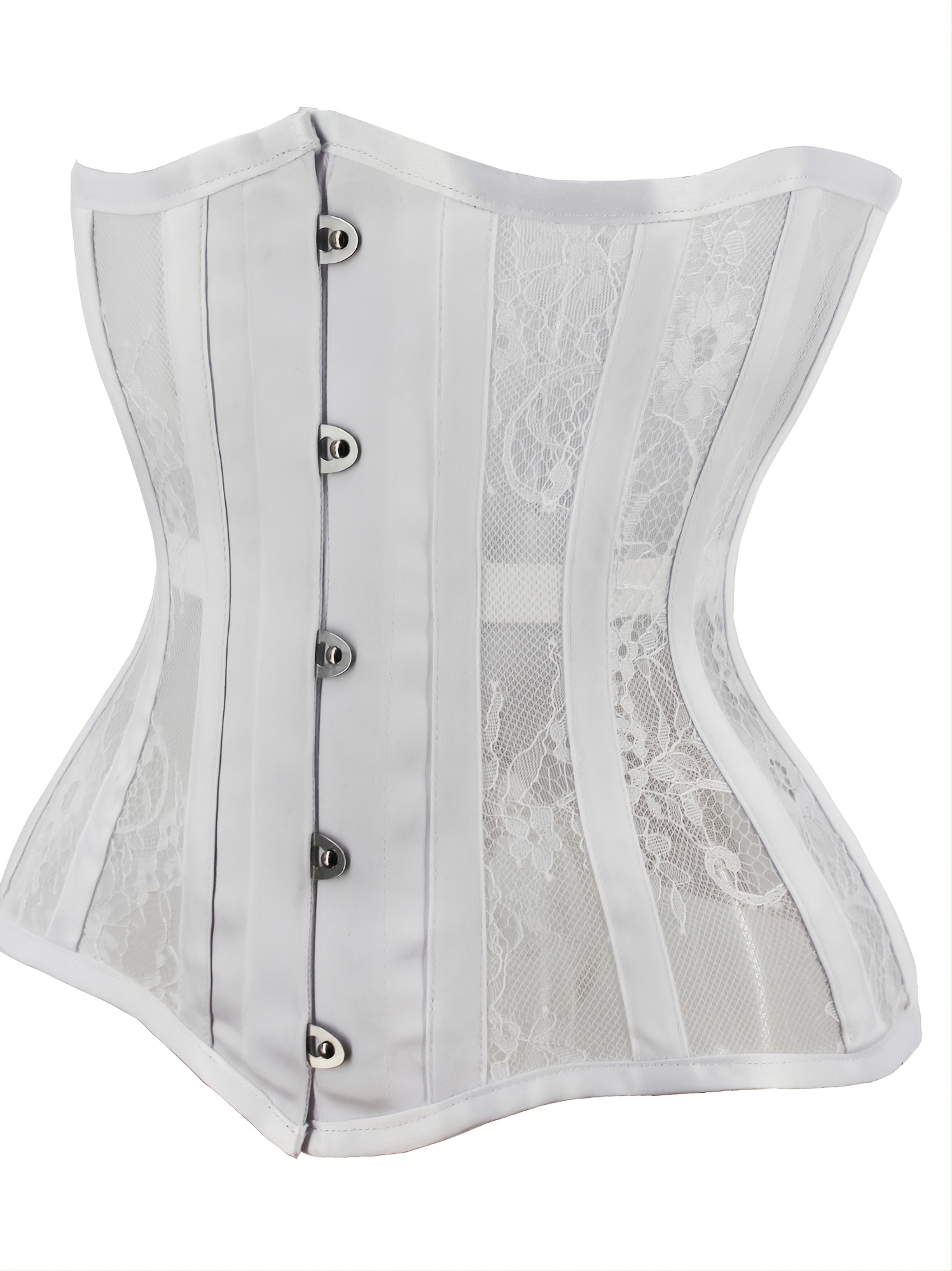 Women's Waist Training Underbust Corset Steel Boned Hourglass Body Shaper  Lace up Busiter Shapewear in White