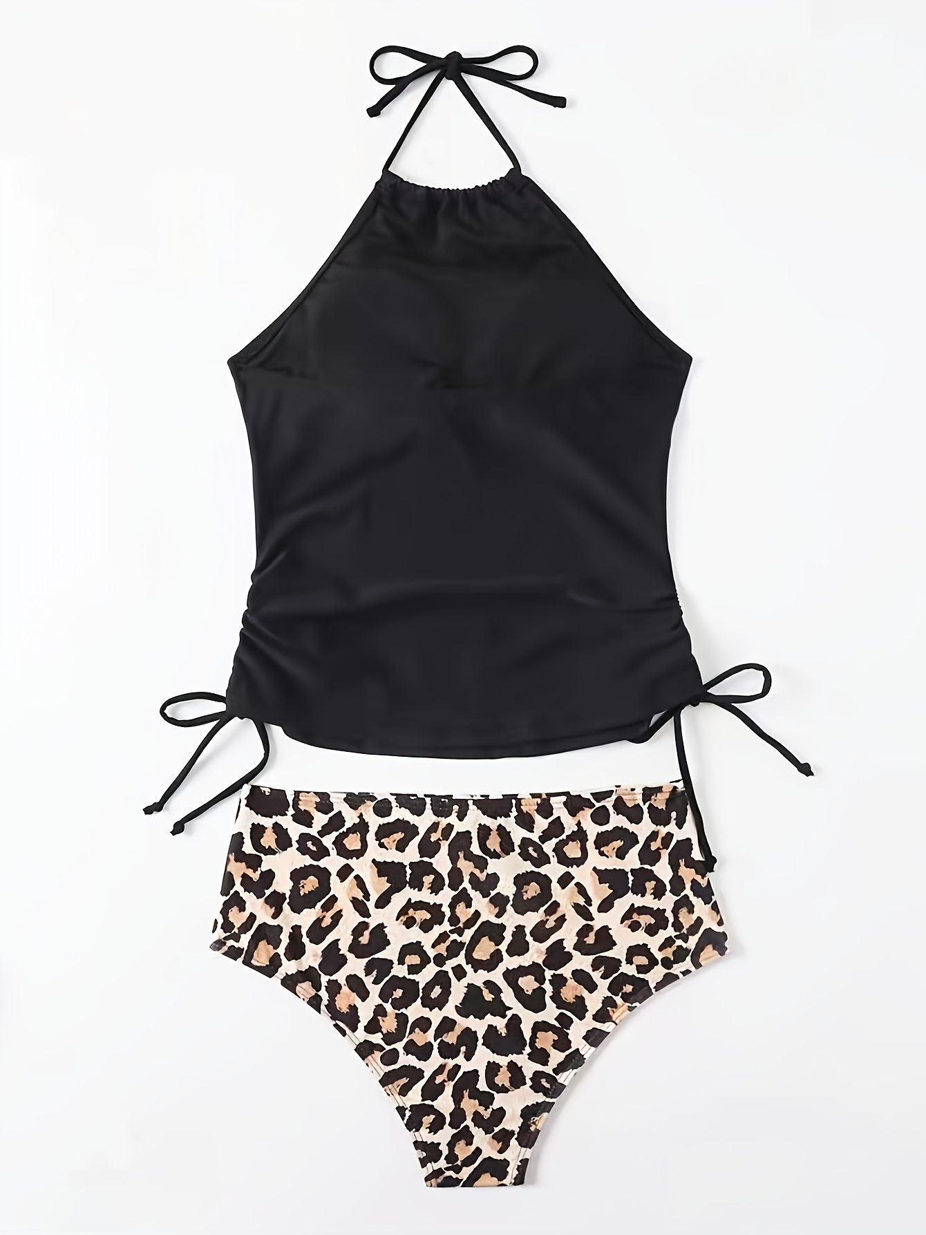 contrast leopard high cut bikini swimsuit