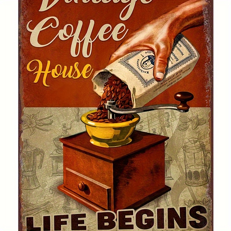 

Vintage Coffee House Metal Tin Sign - 'life Begins After Coffee' Inspirational Wall Art, Perfect Gift For Coffee Lovers, Retro Kitchen Decor Coffee Decor Coffee Wall Decor