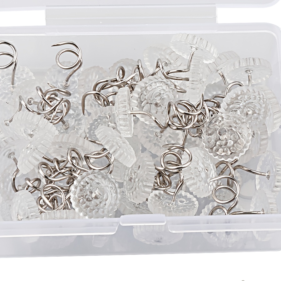 

50pcs Clear Heads Twist Pins With Storage Box Upholstery Pins Bed Skirt Pins For Holds Slipcovers And Bed Skirt