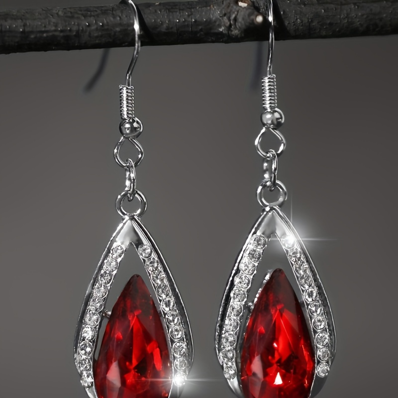 

1pair Gothic Waterdrop Earrings With Red/black Rhinestone - Hook Design, Retro Charm, Ideal Holiday Gift For Sister Or Best Friend