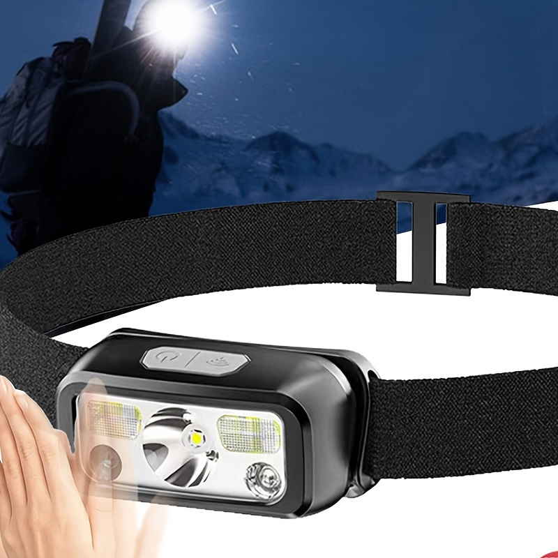 

1pc Lightweight Led Headlamp, Abs Work Light, Rechargeable Motion Sensor Headlight, White/red Light, For Outdoor Camping, Running, Fishing, Hiking